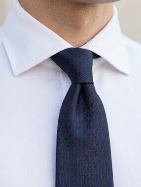 Z Zegna Dark Navy Geometric Silk Jacquard Tie Luxury Italian Classic